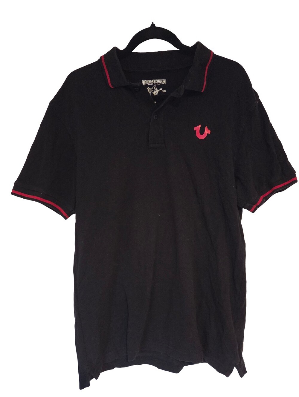 True Religion Black Polo with Red Trim and Logo